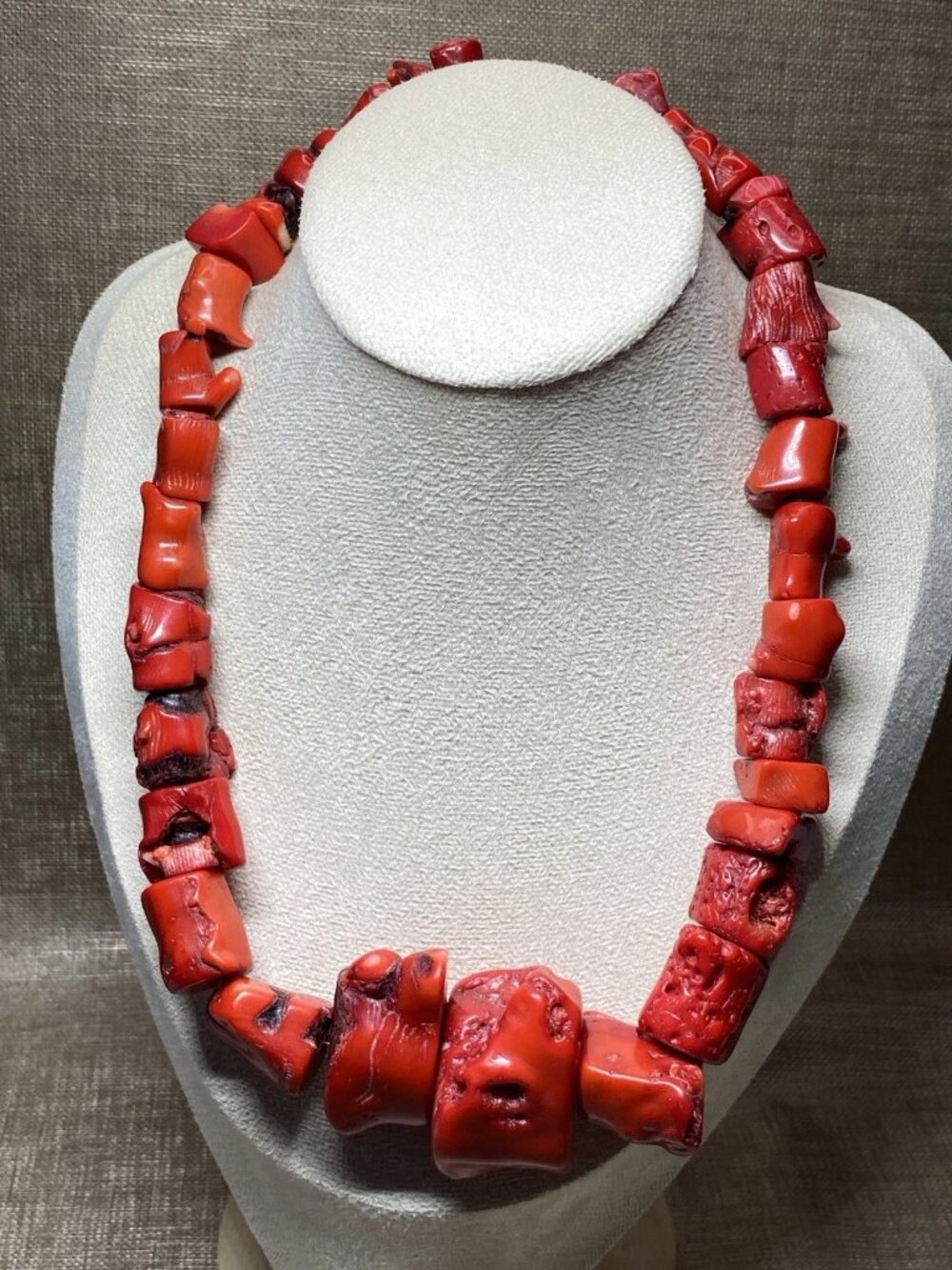 Chunky Bamboo Coral Necklace Dyed Red 19.5” Heavy 230g Statement Vintage